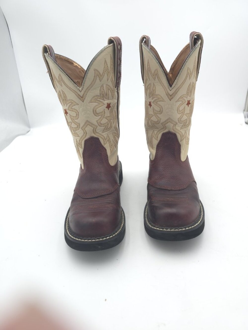 Ariat Women's Cowboy Boots 7.5 B Brown Cream Leather Western Style 16703